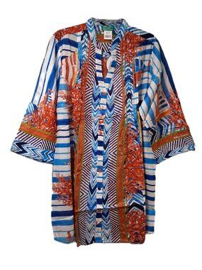 Antica Sartoria Italy Coral Print Button Down Short Dress Blue Red sz L/XL ,NWT